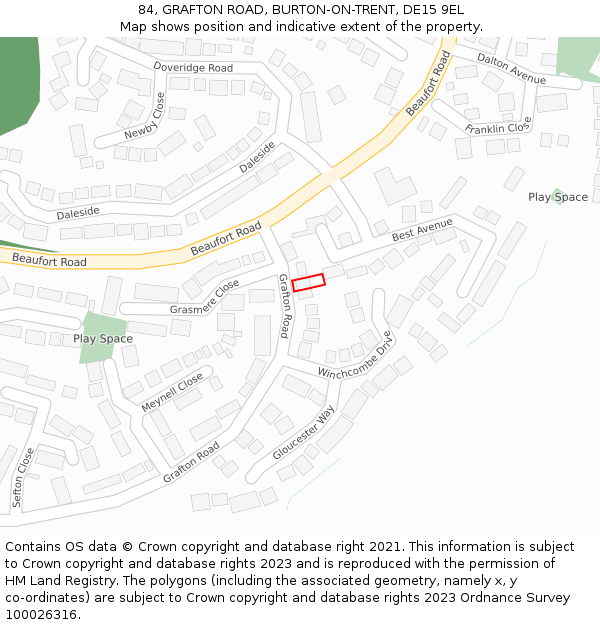 84, GRAFTON ROAD, BURTON-ON-TRENT, DE15 9EL: Location map and indicative extent of plot