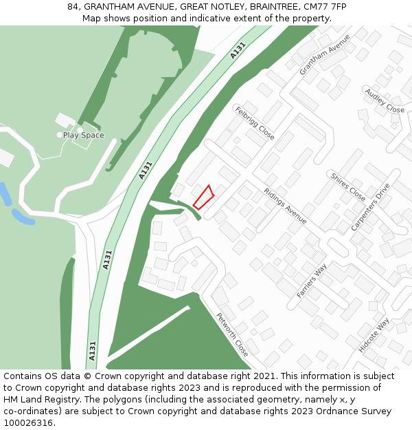 84, GRANTHAM AVENUE, GREAT NOTLEY, BRAINTREE, CM77 7FP: Location map and indicative extent of plot