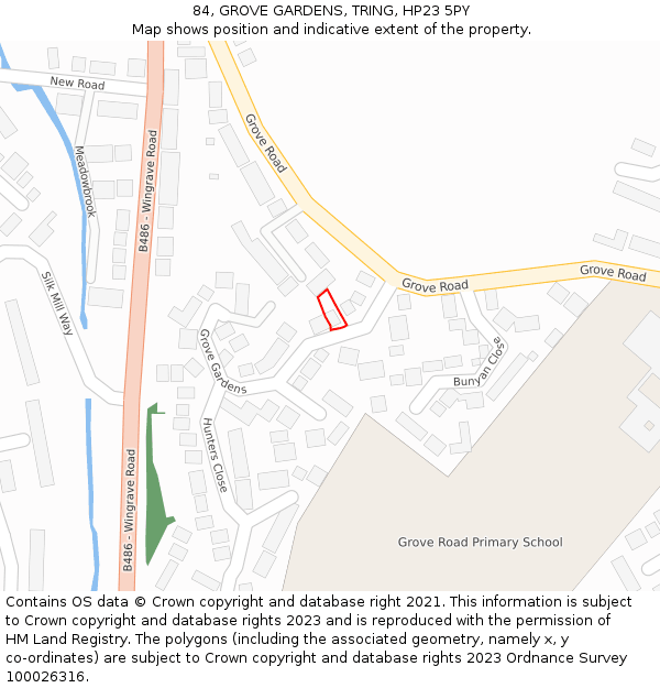 84, GROVE GARDENS, TRING, HP23 5PY: Location map and indicative extent of plot