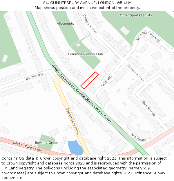 84, GUNNERSBURY AVENUE, LONDON, W5 4HA: Location map and indicative extent of plot