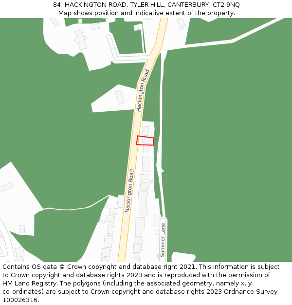 84, HACKINGTON ROAD, TYLER HILL, CANTERBURY, CT2 9NQ: Location map and indicative extent of plot