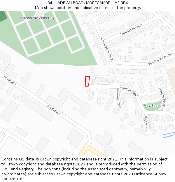 84, HADRIAN ROAD, MORECAMBE, LA3 3BX: Location map and indicative extent of plot