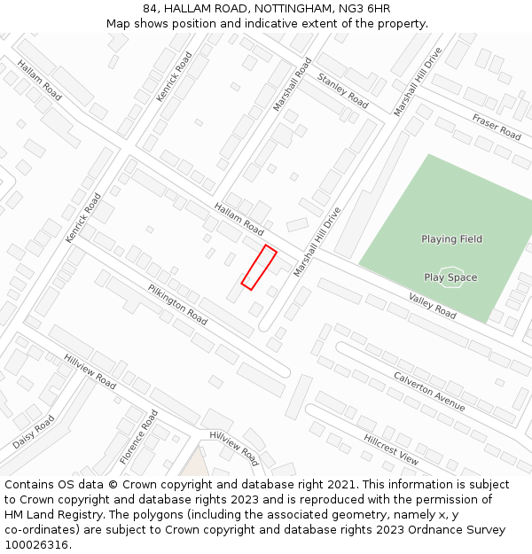 84, HALLAM ROAD, NOTTINGHAM, NG3 6HR: Location map and indicative extent of plot