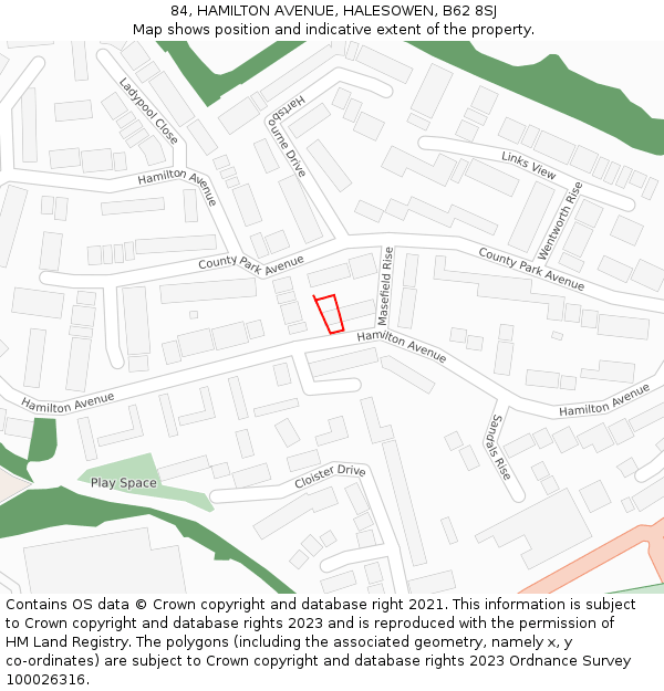 84, HAMILTON AVENUE, HALESOWEN, B62 8SJ: Location map and indicative extent of plot