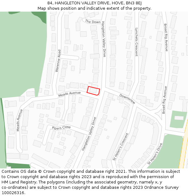 84, HANGLETON VALLEY DRIVE, HOVE, BN3 8EJ: Location map and indicative extent of plot