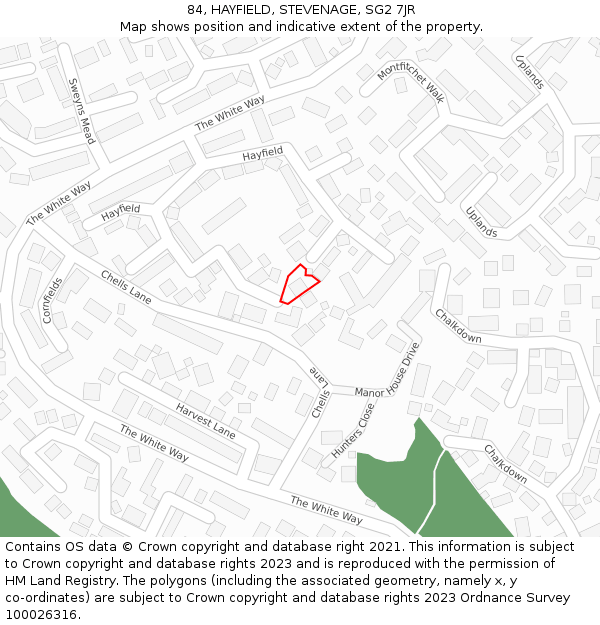 84, HAYFIELD, STEVENAGE, SG2 7JR: Location map and indicative extent of plot