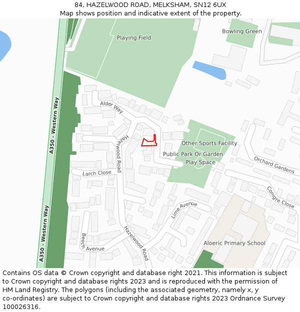 84, HAZELWOOD ROAD, MELKSHAM, SN12 6UX: Location map and indicative extent of plot