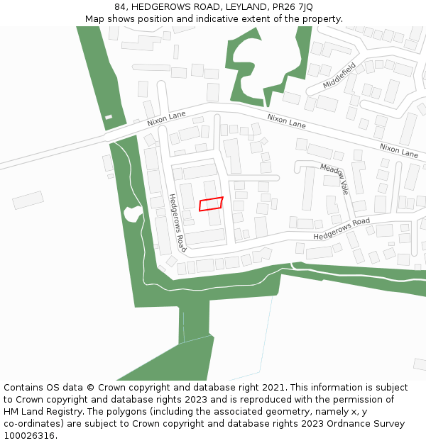 84, HEDGEROWS ROAD, LEYLAND, PR26 7JQ: Location map and indicative extent of plot