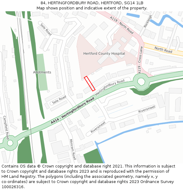 84, HERTINGFORDBURY ROAD, HERTFORD, SG14 1LB: Location map and indicative extent of plot