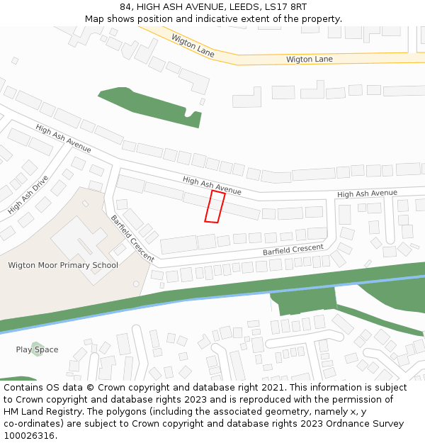 84, HIGH ASH AVENUE, LEEDS, LS17 8RT: Location map and indicative extent of plot