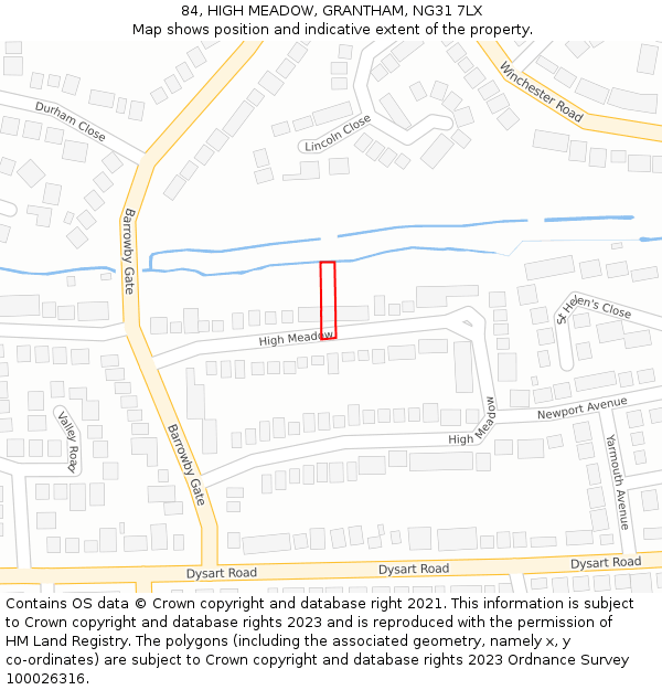 84, HIGH MEADOW, GRANTHAM, NG31 7LX: Location map and indicative extent of plot