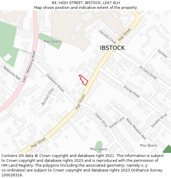 84, HIGH STREET, IBSTOCK, LE67 6LH: Location map and indicative extent of plot