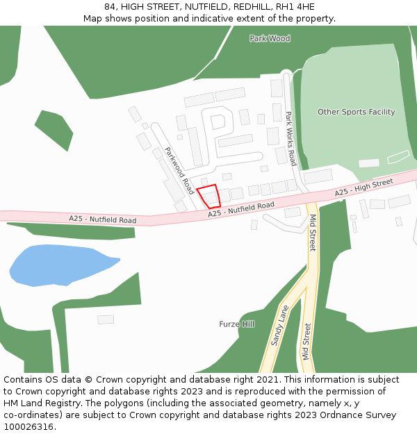 84, HIGH STREET, NUTFIELD, REDHILL, RH1 4HE: Location map and indicative extent of plot