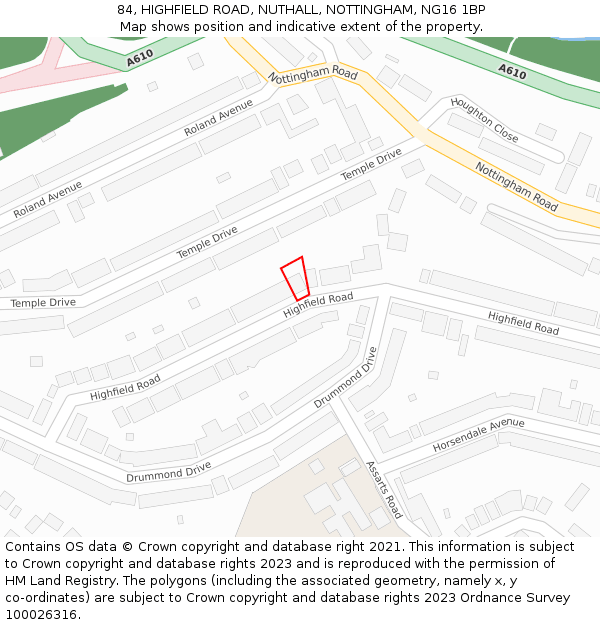 84, HIGHFIELD ROAD, NUTHALL, NOTTINGHAM, NG16 1BP: Location map and indicative extent of plot