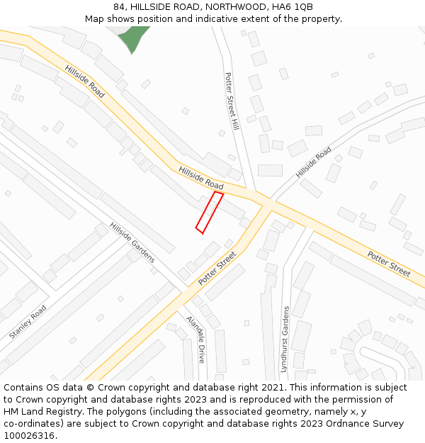 84, HILLSIDE ROAD, NORTHWOOD, HA6 1QB: Location map and indicative extent of plot