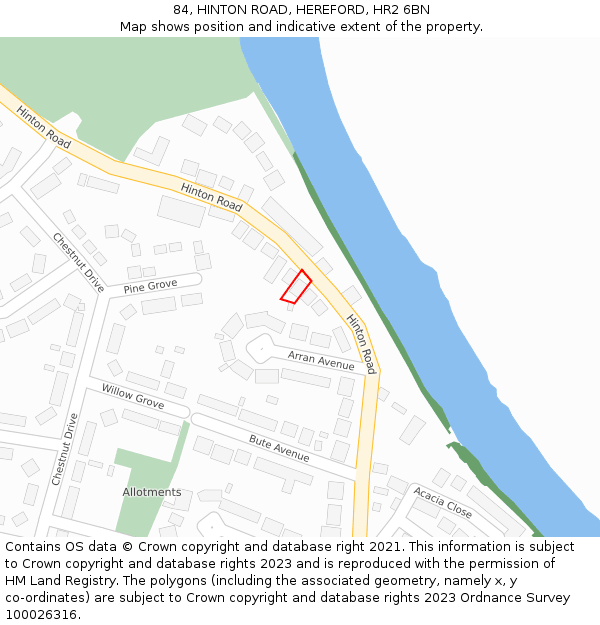 84, HINTON ROAD, HEREFORD, HR2 6BN: Location map and indicative extent of plot