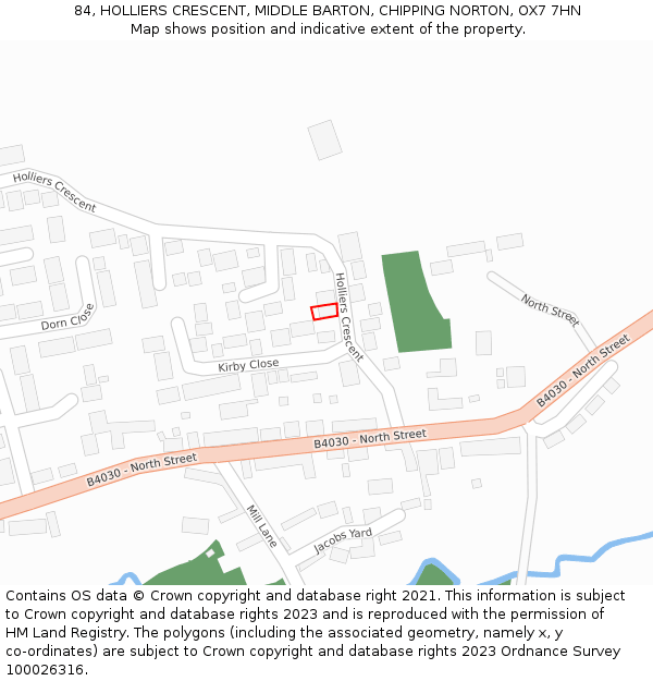 84, HOLLIERS CRESCENT, MIDDLE BARTON, CHIPPING NORTON, OX7 7HN: Location map and indicative extent of plot