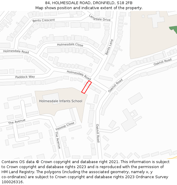 84, HOLMESDALE ROAD, DRONFIELD, S18 2FB: Location map and indicative extent of plot