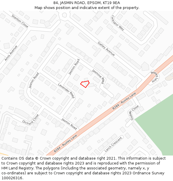 84, JASMIN ROAD, EPSOM, KT19 9EA: Location map and indicative extent of plot