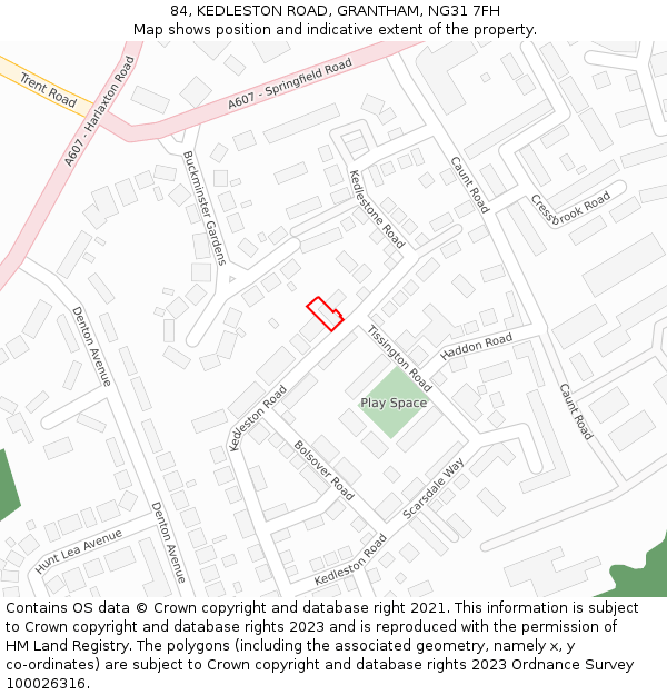 84, KEDLESTON ROAD, GRANTHAM, NG31 7FH: Location map and indicative extent of plot