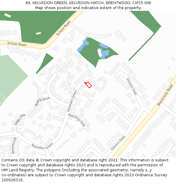 84, KELVEDON GREEN, KELVEDON HATCH, BRENTWOOD, CM15 0XE: Location map and indicative extent of plot