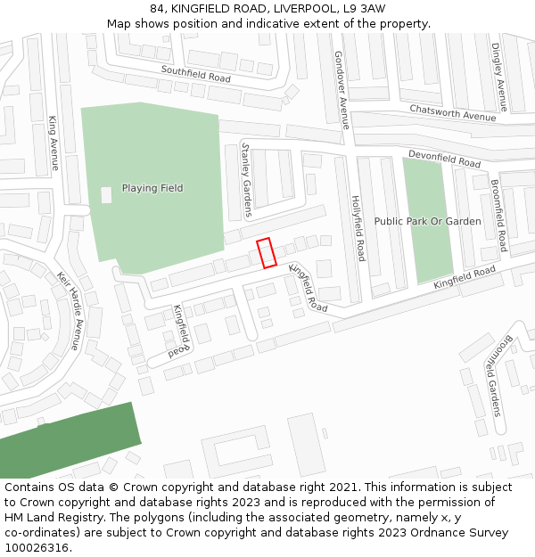 84, KINGFIELD ROAD, LIVERPOOL, L9 3AW: Location map and indicative extent of plot