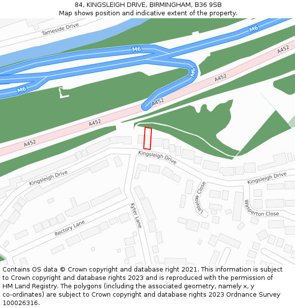 84, KINGSLEIGH DRIVE, BIRMINGHAM, B36 9SB: Location map and indicative extent of plot