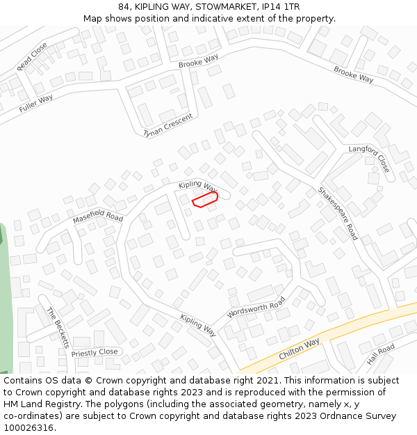 84, KIPLING WAY, STOWMARKET, IP14 1TR: Location map and indicative extent of plot