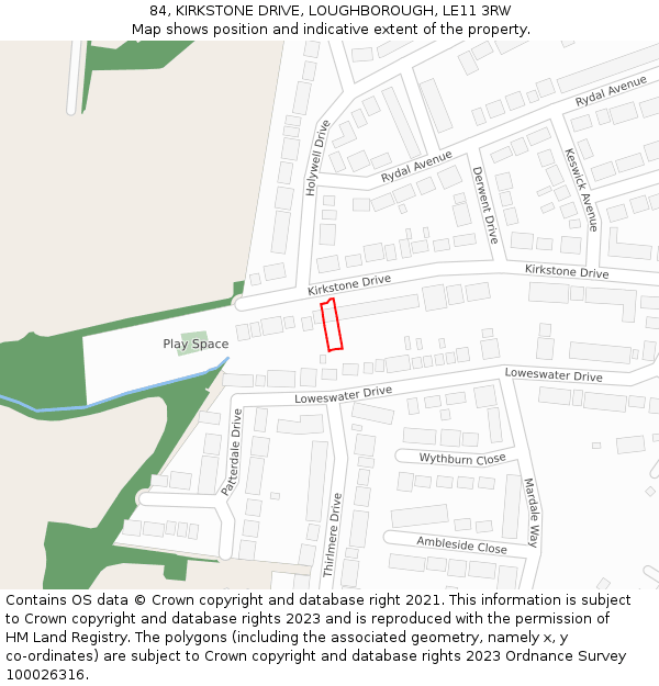 84, KIRKSTONE DRIVE, LOUGHBOROUGH, LE11 3RW: Location map and indicative extent of plot
