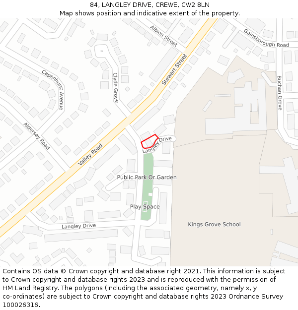 84, LANGLEY DRIVE, CREWE, CW2 8LN: Location map and indicative extent of plot