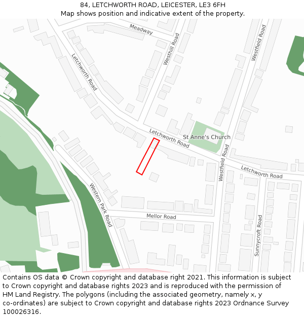 84, LETCHWORTH ROAD, LEICESTER, LE3 6FH: Location map and indicative extent of plot