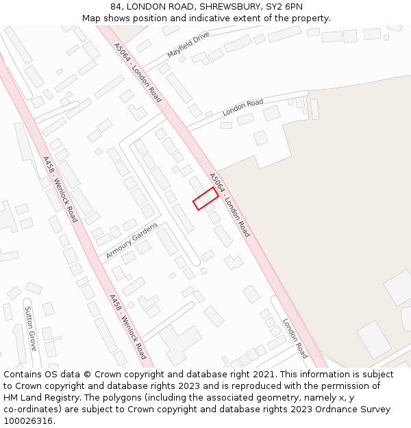 84, LONDON ROAD, SHREWSBURY, SY2 6PN: Location map and indicative extent of plot