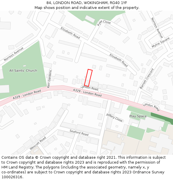 84, LONDON ROAD, WOKINGHAM, RG40 1YF: Location map and indicative extent of plot