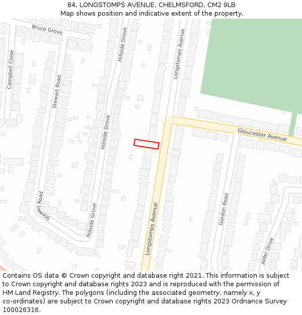 84, LONGSTOMPS AVENUE, CHELMSFORD, CM2 9LB: Location map and indicative extent of plot