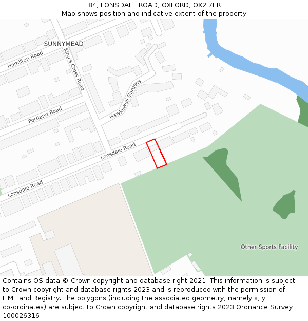 84, LONSDALE ROAD, OXFORD, OX2 7ER: Location map and indicative extent of plot