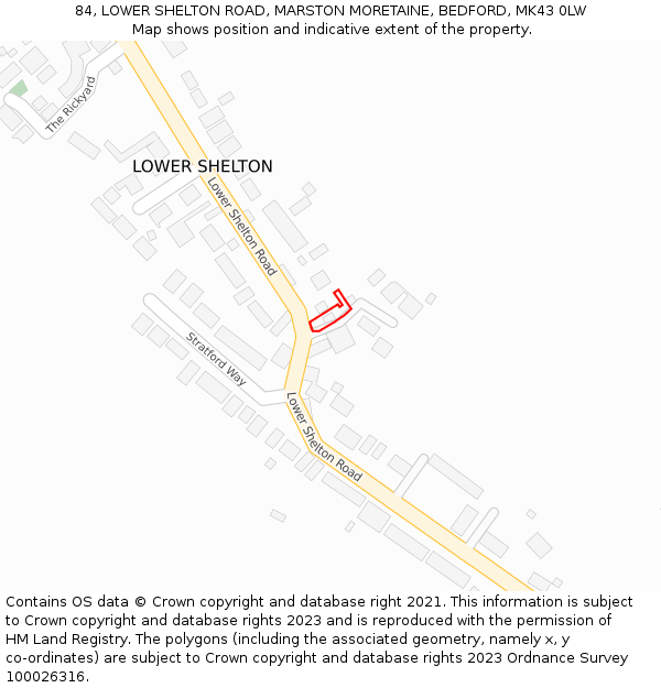 84, LOWER SHELTON ROAD, MARSTON MORETAINE, BEDFORD, MK43 0LW: Location map and indicative extent of plot