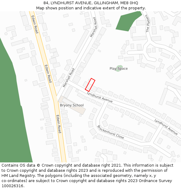84, LYNDHURST AVENUE, GILLINGHAM, ME8 0HQ: Location map and indicative extent of plot