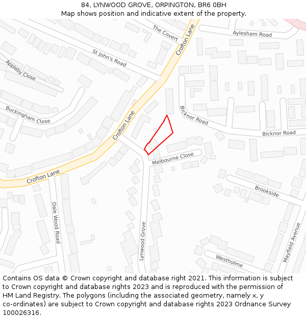 84, LYNWOOD GROVE, ORPINGTON, BR6 0BH: Location map and indicative extent of plot