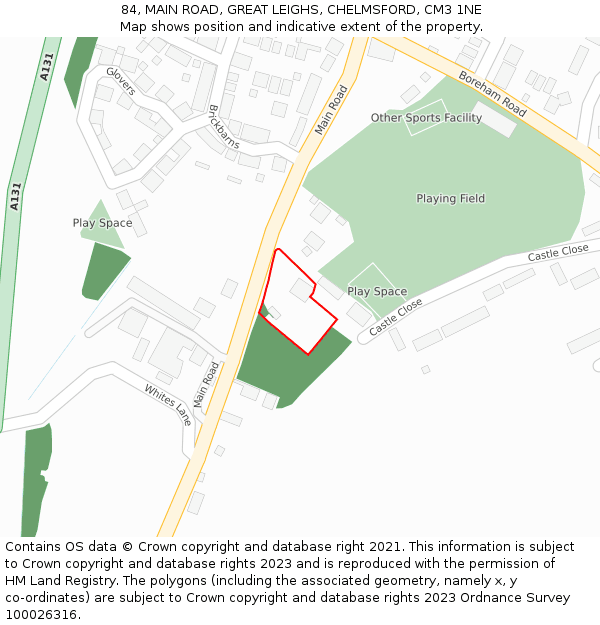 84, MAIN ROAD, GREAT LEIGHS, CHELMSFORD, CM3 1NE: Location map and indicative extent of plot