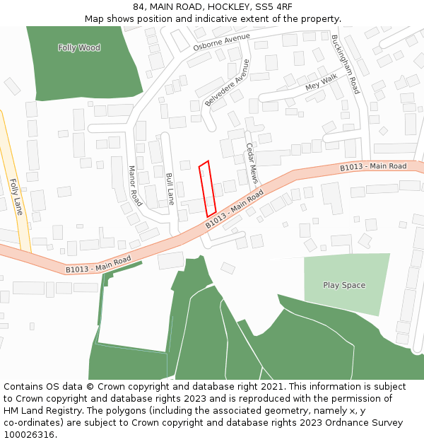 84, MAIN ROAD, HOCKLEY, SS5 4RF: Location map and indicative extent of plot