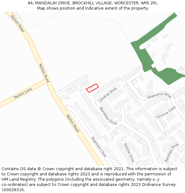 84, MANDALAY DRIVE, BROCKHILL VILLAGE, WORCESTER, WR5 2PL: Location map and indicative extent of plot