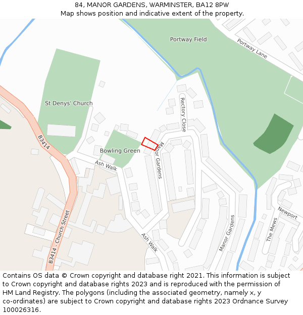 84, MANOR GARDENS, WARMINSTER, BA12 8PW: Location map and indicative extent of plot