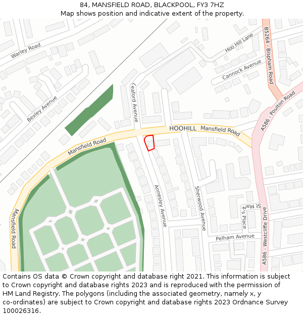84, MANSFIELD ROAD, BLACKPOOL, FY3 7HZ: Location map and indicative extent of plot