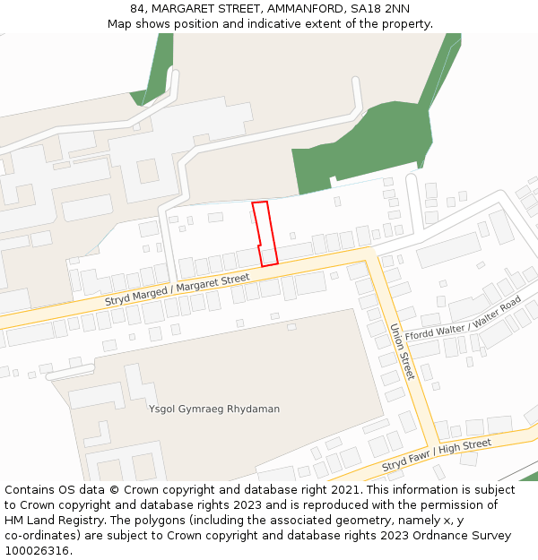 84, MARGARET STREET, AMMANFORD, SA18 2NN: Location map and indicative extent of plot