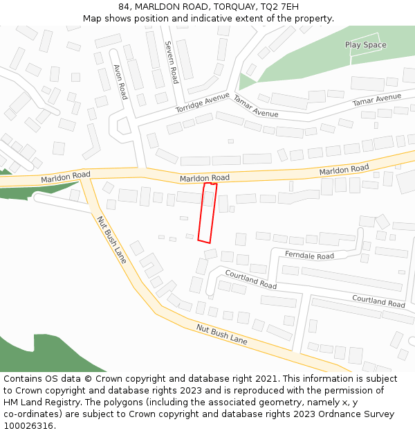 84, MARLDON ROAD, TORQUAY, TQ2 7EH: Location map and indicative extent of plot
