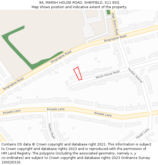 84, MARSH HOUSE ROAD, SHEFFIELD, S11 9SQ: Location map and indicative extent of plot