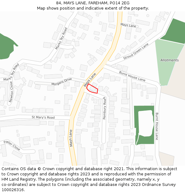 84, MAYS LANE, FAREHAM, PO14 2EG: Location map and indicative extent of plot