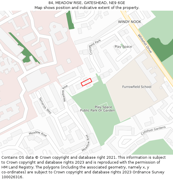 84, MEADOW RISE, GATESHEAD, NE9 6GE: Location map and indicative extent of plot