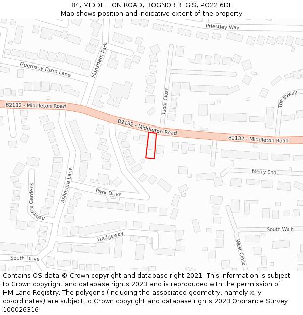 84, MIDDLETON ROAD, BOGNOR REGIS, PO22 6DL: Location map and indicative extent of plot