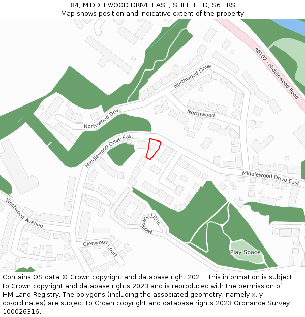 84, MIDDLEWOOD DRIVE EAST, SHEFFIELD, S6 1RS: Location map and indicative extent of plot